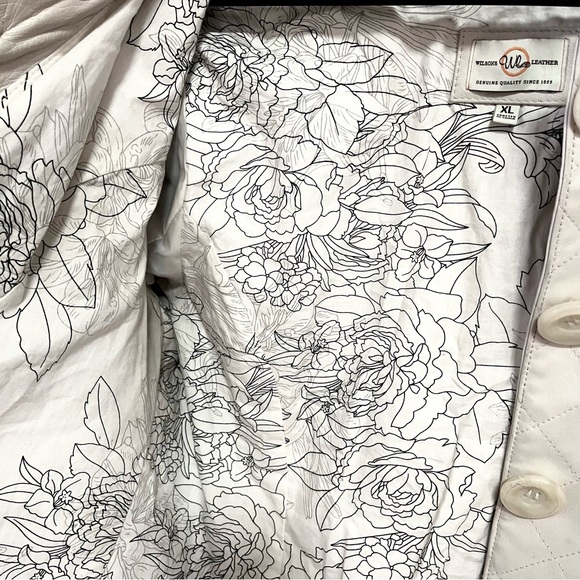 Wilsons Leather Cream Topstitched Diamond Pattern  Ivory Leather Jacket XL - Picture 8 of 12
